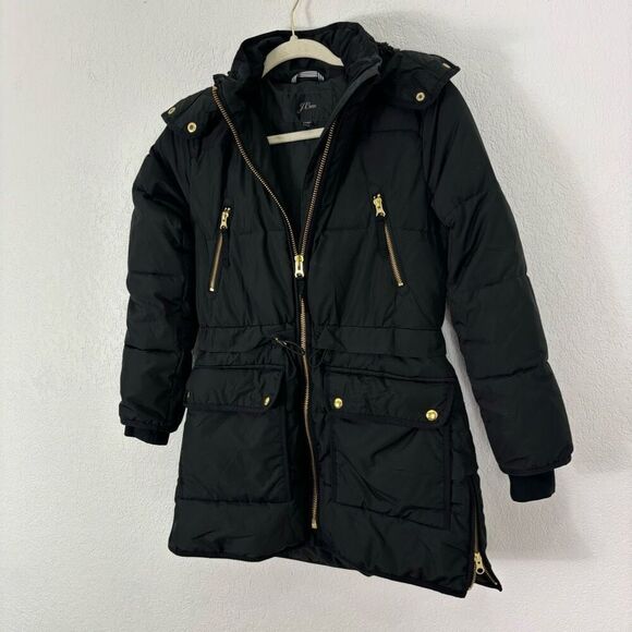 J. Crew Black Chateau Puffer Jacket with PrimaLoft Hooded Winter Jacket Size XXS - Picture 4 of 6